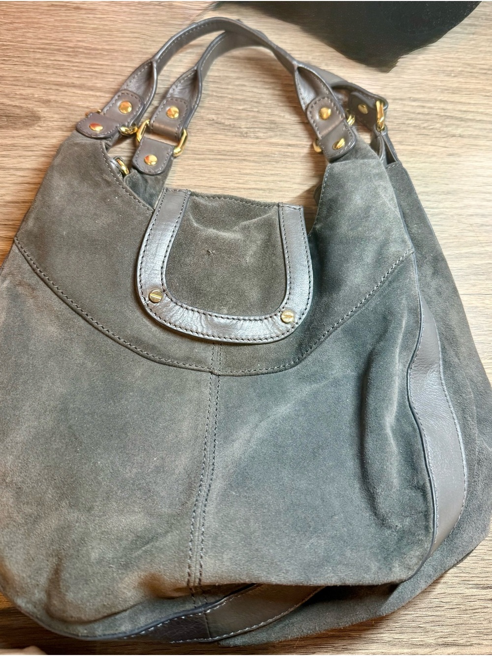 Suede Shoulder Bag in Smoky Grey